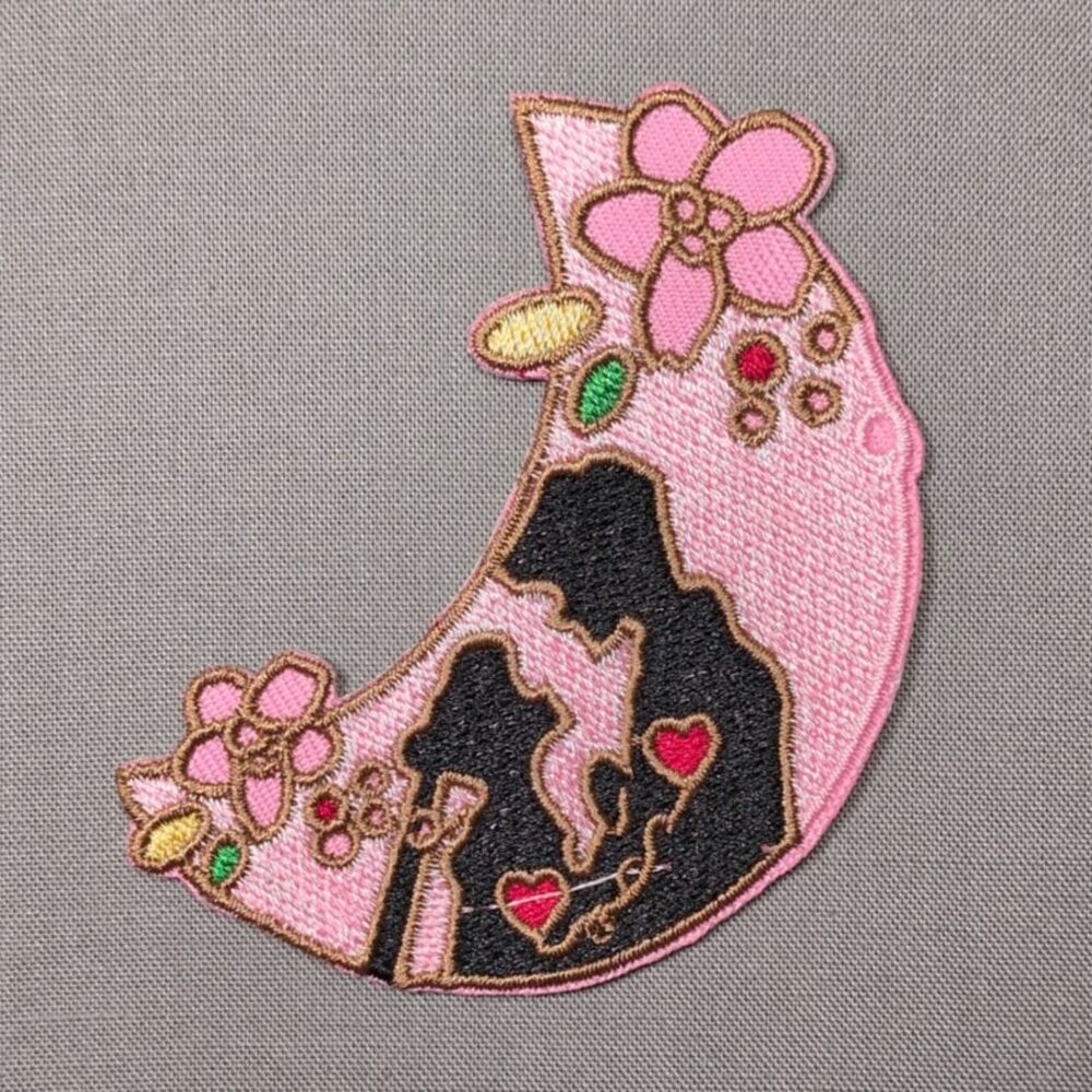 Moon Silhouette Couple Cherry Blossom Iron On Patch | Romantic Patch